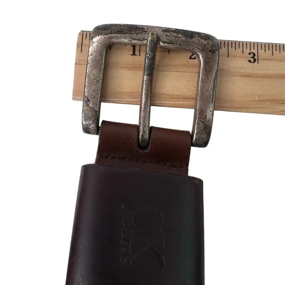 Y2K CK Jeans Genuine Brown Leather Belt Distressed Buckle Classic Casual Mens 30